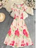Floral V -Neck Short Sleeved Summer Dress
